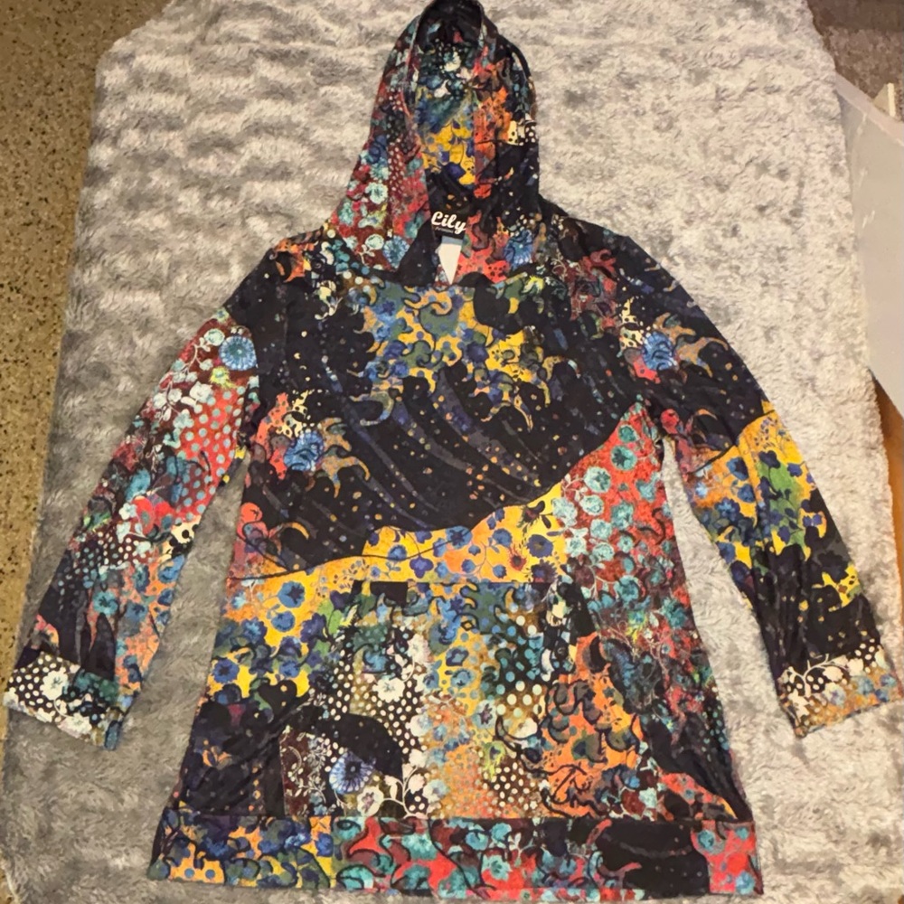 Vibrant Woman’s Hoodie, Lightweight Spandex Blouse with Hood